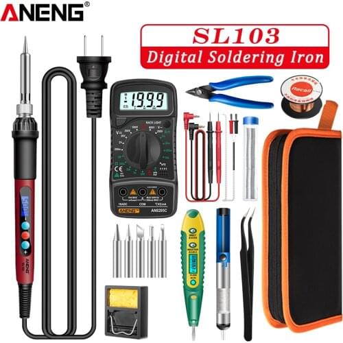 High Quality ANENG SL103 Digital Electric Soldering Iron 240V 60W Temperature Adjustable Welding Repair Tool With Soldering Tips