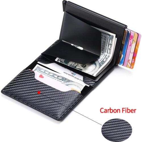 Bycobecy New Mens Wallet FashionCarbon Fiber Anti Theft Rfid Smart Card Holder Wallet Retro Simple Neutral Aluminum Mini Wallet