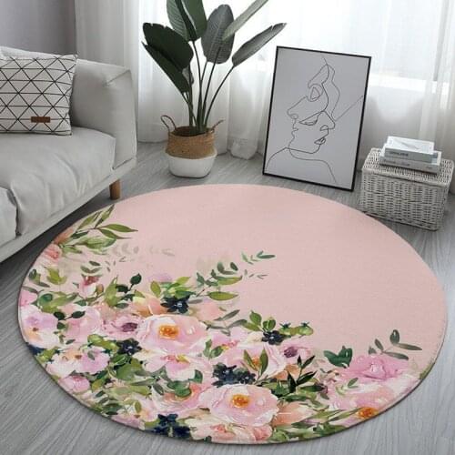 Flower series fairy tale printing childrens flannel floor mats baby crawling non-slip round living room carpet floor mats