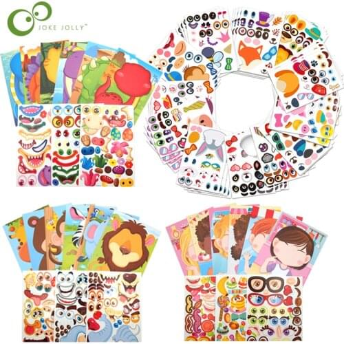 DIY Cartoon Make a Face Stickers Kids Make-a-Face Princess Animal Dinosaur Stickers Children Recognition Training Toys Gifts YJN