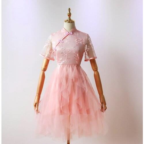 Elegant Sister Chinese Style Bridesmaid Dresses For Women Vestido Dresses Prom Guest Party Dresses Pink Bridesmaid Gowns 9258