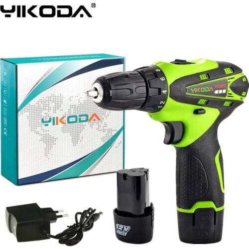 YIKODA 12V Electric Drill Rechargeable Lithium-Ion Battery Cordless Screwdriver Parafusadeira Two-speed Driver Power Tools