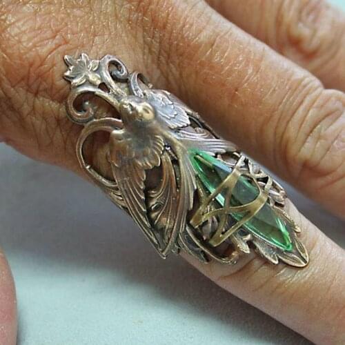 Ethnic Vintage Mask Ring Metal Tribal Jewelry Hollow Wing Bird Green Zircon Mask Rings for Women Men Gift Z4P438