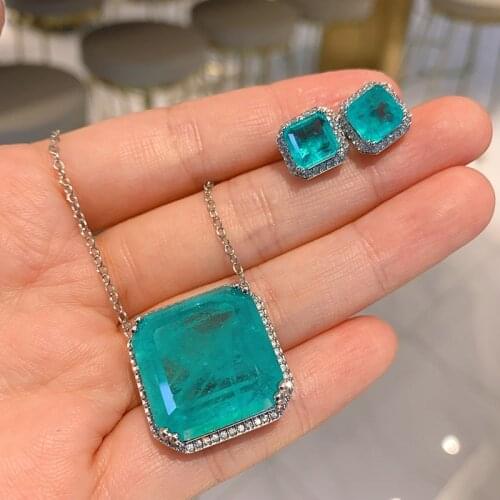 Funmode Square Shape Blue Cubic Zircon Jewelry Set For Women Wedding Accessories Fashion Girl Mother Gift PartyJewelry Set FS192
