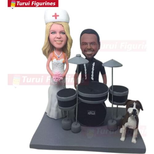 Surgical Nurse DW Drum Player Pet Custom Personalized Wedding Cake Topper Bobble Head Clay Figurine Based on Customers' Photo We