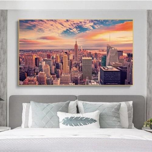 Modern City Sunset View Canvas Paintings on The Wall Art Posters and Prints Beautiful Landscape Wall Pictures Home Decoration
