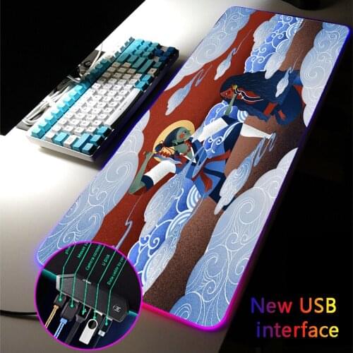 MRGLZY Chinese Mythology RGB Gaming Mouse Pad LED USB Hub 40*90CM Mousepad Large Multi-interface Games Computer DeskMat for Csgo