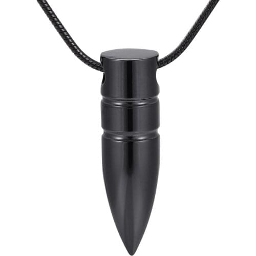IJD9891 High Quality Black Bullet Pendant for Ashes Stainless Steel Bullet Capsule Cremation Ashes Urn Pendant Keepsakes