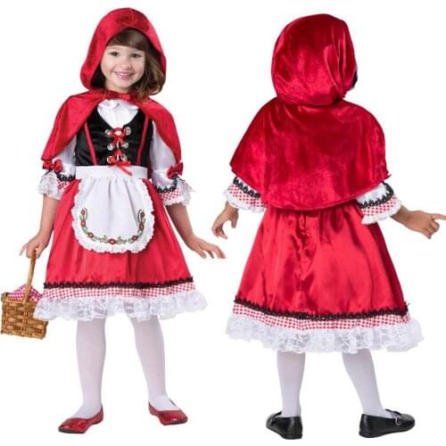 Girl Carnival Purim Little Red Riding Hood Costume Halloween Fairy Tales Stage ShowCosplay Fancy Party Dress