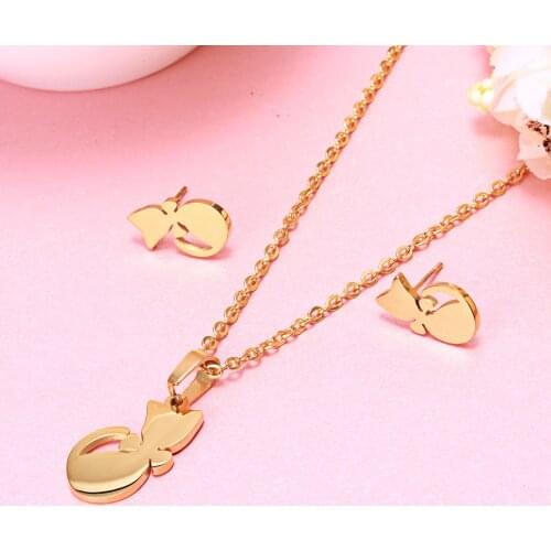 Cat Jewelry Set Stainless Steel Jewellery Sets for Women Ladies Girls Kid Childen Acero Inoxidable Joyeria Mujer Ketting Meisje