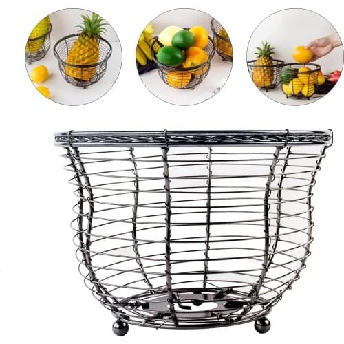 Wire Fruit Basket Bowl Vegetables Bread Eggs Storage Organizer Stand Decor Dining Room Decorative Round Baskets Rustic Fruit Bow