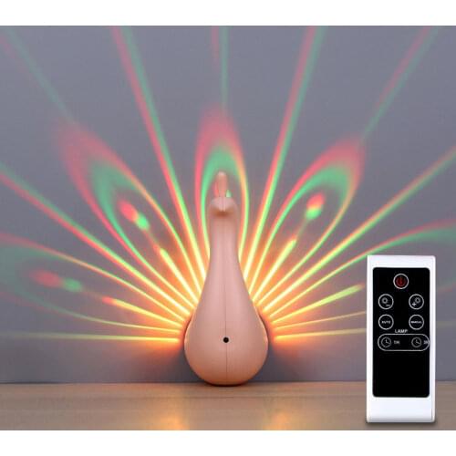 Creative 3D Peacock Projector Lamp 7 Colors USB Rechargeable Kids Children LED Night Light Home Decoration Wall Corridor Lights