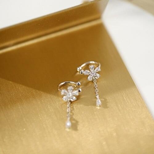 Luckydays 1 pcs Daisy Flower Clip Earring For Women Zircon Tassel Water Drop Non-pierced Simple Korea Girlfriend Gifts Jewelry