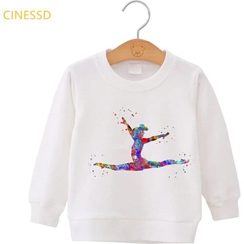 Cute white hoodies for children girls gymnastics art print kids thick sport clothes winter GYM lover birthday gift sweatshirts