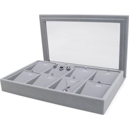 New Arrival Ice Gray Velvet Jewelry Tray Ring Necklace Storage Organizer Bracelet Earring Display Drawer Stuff Multi-functional
