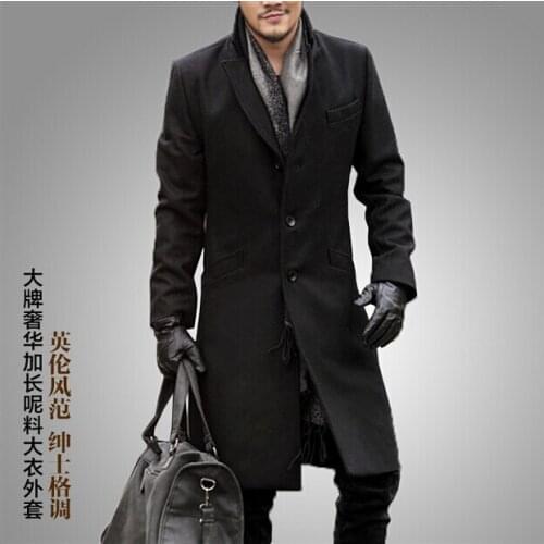NEW ! 2016 Fashion mens winter clothing design woolen long overcoat outerwear male black slim long design wool coat