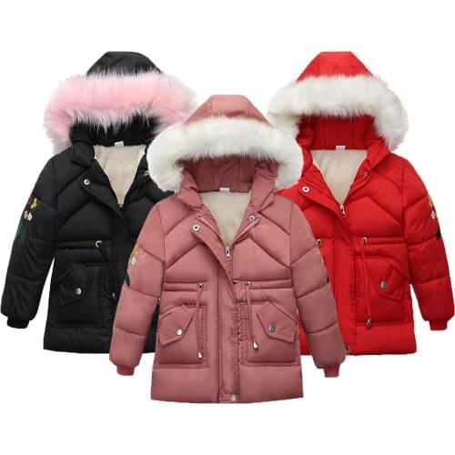 2021 New Heavy Thick Plus Velvet Hooded Coat 3-6 Years Girls Winter Warm Jacket For Kids Childrens Outdoor Travel Clothing