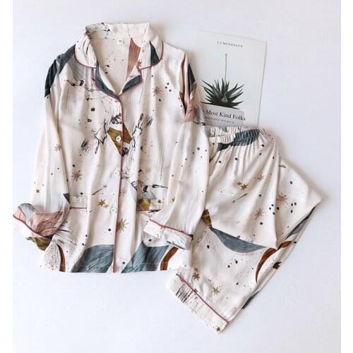 Spring / Summer 2020 New 100% Viscose Long-sleeved Trousers Ladies Pajamas Suit Simple Style Long Pajamas Womens Home Service