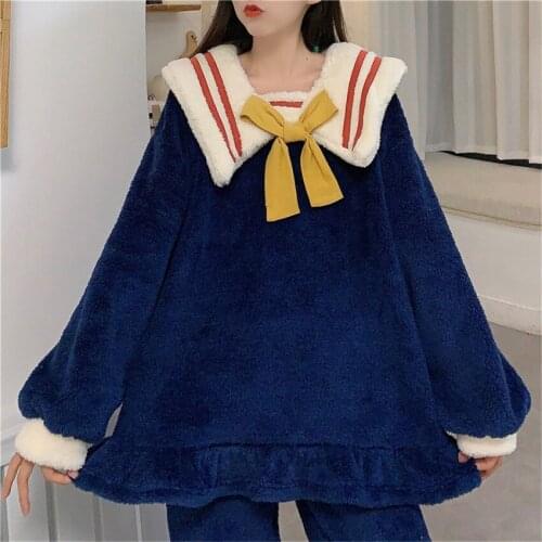 Autumn Winter Pajama Suit Women Long Sleeve Flannel Coat + Flannel Pant Girls Sleepwear Cute Princess Coral Fleece Outwear W1259