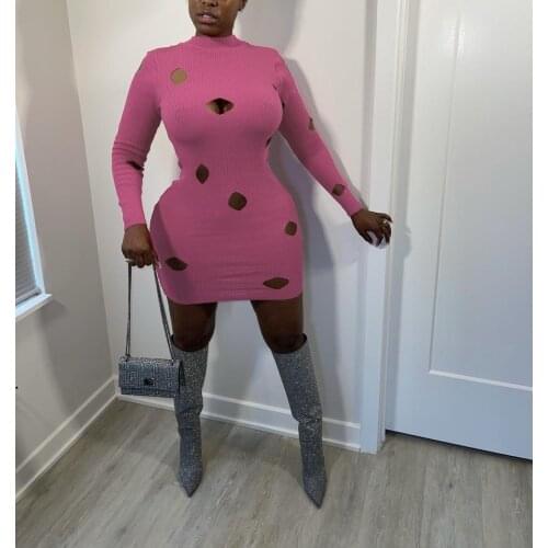 Autumn Dress Women Robe Femme Pencil Dresses Hollow Out Long Sleeve Night Club Slim Hips Mini Dress For Woman Vestido De Mujer