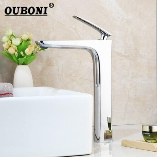OUBONI Solid Brass Chrome Polish Basin Faucet 1 Handle Basin Mixer Tap Hot Cold Bathroom Faucets Sink Stream Spray Faucet