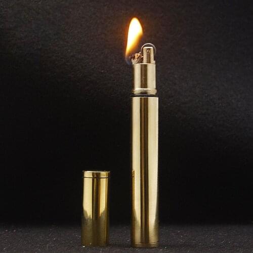 Portable Copper Kerosene Lighter Windproof Cigarette-shaped Retro Flint Wheel Cigarette Lighter Cigarette Accessories Men Gifts