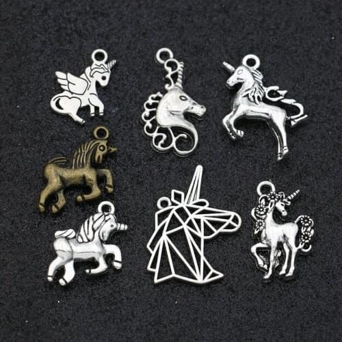 JAKONGO Antique Silver Plated Unicorn Charms for Jewelry Making Earrings Findings Bracelet Accessories DIY Craft 10pcs/lot