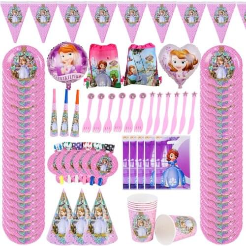 Disney Sofia Princess Series Disposable Tableware Set Decorative Paper Cups Plates Napkins Baby Shower Event Party Toys Supplies