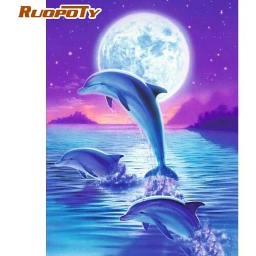 RUOPOTY Animal Painting By Numbers For Kids Colorful Underwater World Dolphin Scenery Paints By Number Home Decor Photo