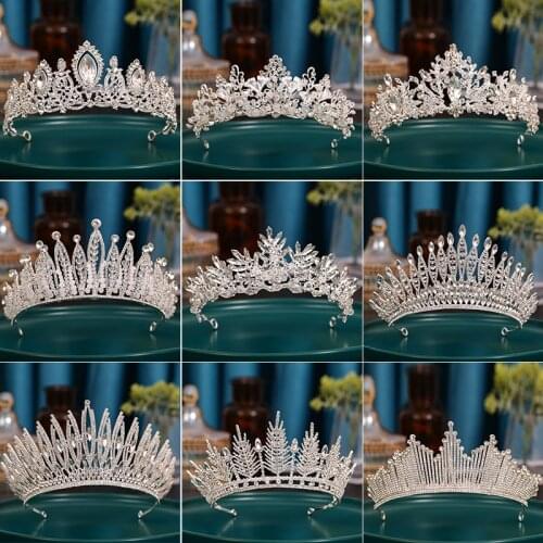 Silver Color Wedding Hair Jewelry Crystal Pearls Crowns Bride tiara Fashion Queen For Wedding Crown Headpiece Women Jewelry