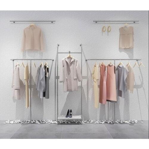 Clothing display rack modern stainless steel wire drawing floor lock wall shelf