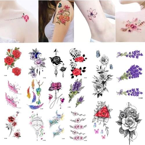 Rose Peony Temporary Tattoos for Women Girls Flower Tattoo sticker Waterproof Shoulder Hand Foot Lady Blossom Fake Touch Tatoo