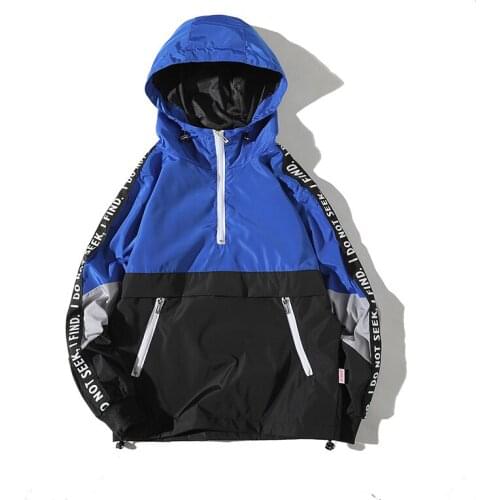 TIARAKA Hooded Jackets Men New Patchwork Color Block Pullover Jacket Fashion Tracksuit Coat Men Hip Hop Streetwear Jacket Male