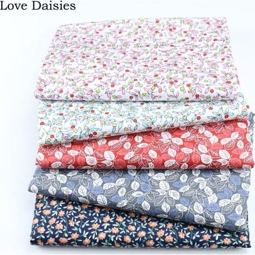 100% Cotton Twill Textile PINK BLUE RED GREY Small leaves NAVY orange Flowers Fabrics for DIY Sheet Apparel Dress Handwork Decor