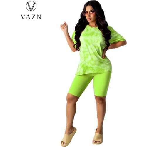 VAZN 2021 Biker Shorts Set Ladies Tracksuit Female Summer Matching Sets Street Clothing Suits 2 Piece Set Women Top And Pant