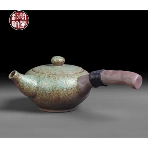 Japanese rough pottery side handle tea pot ceramic teapot single pot Kungfu anti-scalding household living room teaware