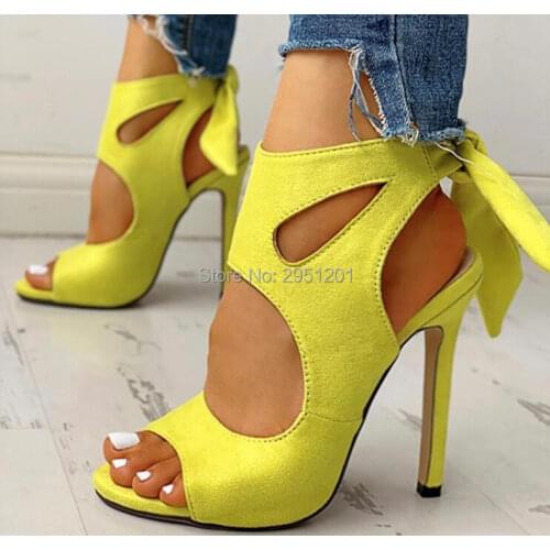 Women Sandals Open Toe Lemon Cut Out high heels Shoes Wedding Party Sandals Summer Gladiator Suede sandals