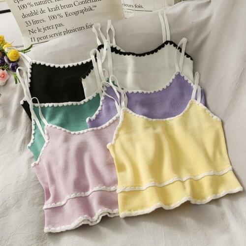 Women Knitting Sweet Cropped Camisole Tops Girls Crocheted Chic Tee shirts Camis crop Top for Female