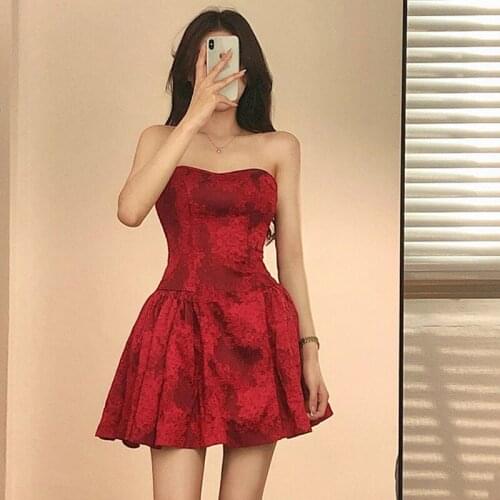 Lady Elegant Slim Off Shoulder Backless Dresses Sexy Party Sleeveless Streetwear Red Women Strapless Mini Dress 2021 Summer