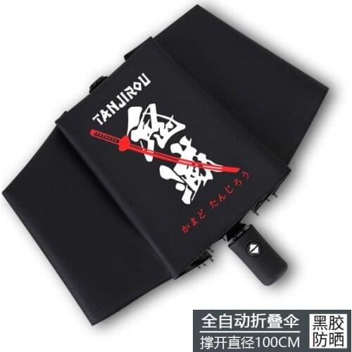 Anime Demon Slayer Kamado Tanjirou Nezuko Automatic Fold Umbrella Black Anti-UV Parasol Travel Rian Umbrella Student Gift