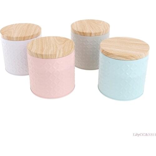 1X Empty Iron Box With Wood Grain Lid Candy Storage Box DIY Candle Making Jar