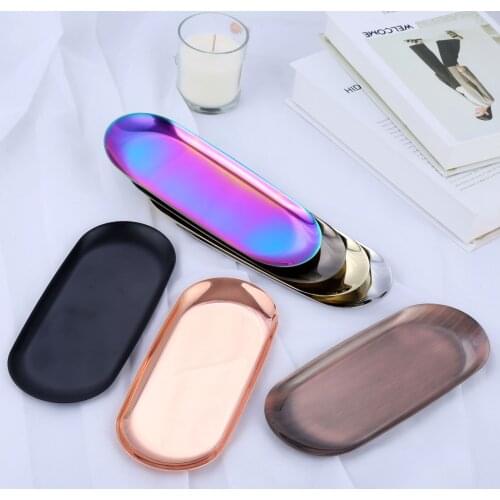 1Pc Stainless Steel Candle Tray Towel Storage Tray Oval Dish Plate Cosmetics Jewelry Organizer Aromatherapy Tray Home Decoration