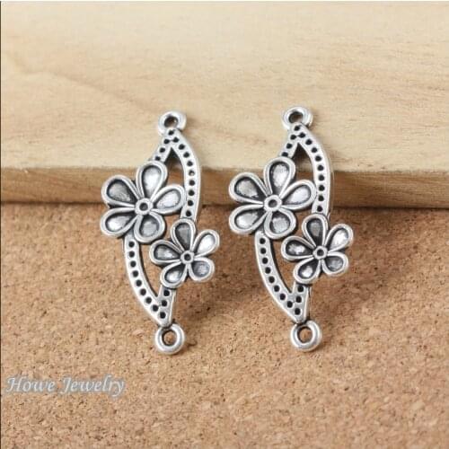 10 pcs pendant Flower connector Antique silver alloy Pendant european Style jewelry findings B094