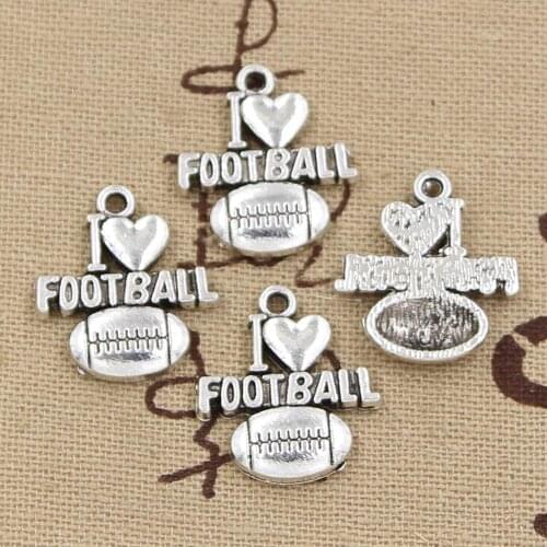 15pcs Charms I Love Football 20x18mm Antique Bronze Silver Color Pendants Making DIY Handmade Tibetan Bronze Jewelry