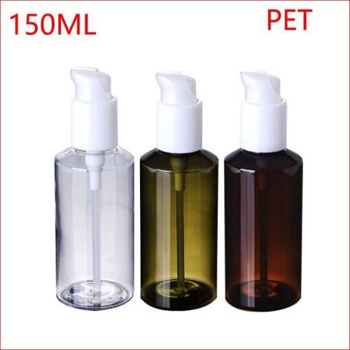 150ML Green/Clean/Brown PET plastic bottle w white lotion pump empty makeup water cosmetic container Refillable Bottles