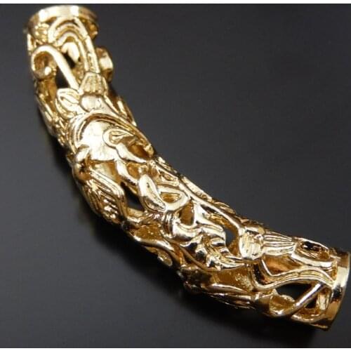 4 PiecesTop) Zinc Alloy Gold Hollow Pipe Tube Shape Charms Accessory Jewelry Finding (39777)