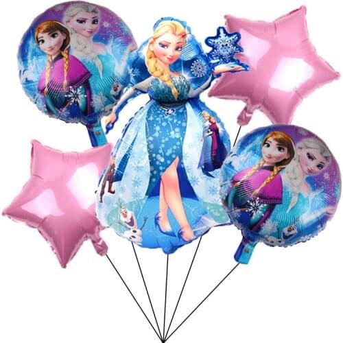5pcs/lot Frozen Elsa Anna Princess Snowflake Dream Theme Aluminum Film Balloon Set Girls First Birthday Party Decoration Globos