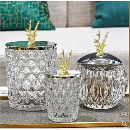 Deer head storage jar, embossed crystal glass, toothpick jar and candy jar, home office restaurant bar table decoration gifts