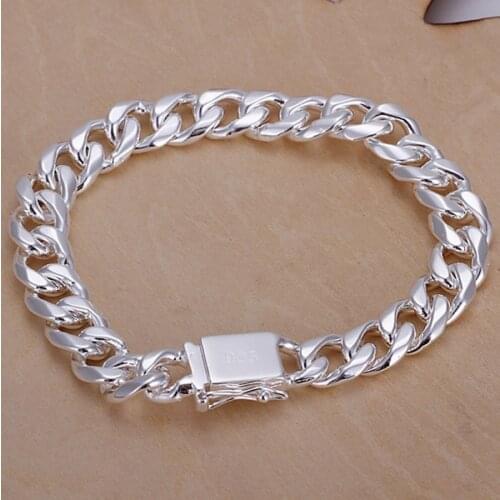 Noble men design popular fashion Silver color Jewelry High quality Bracelets 10MM solid chain women mens nice wedding H037