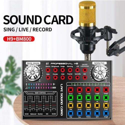 Bm 800 Microphone studio H9 Sound Card Kits BM800 Karaoke Condenser Microphone for PC Computer Phone Singing Gaming Recording